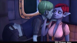 Two dark elves girls caress each other in the hallway - porn video