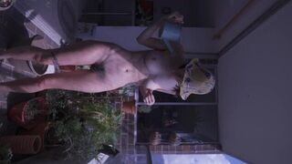 Nude on my balcony enjoying the sun and water - porn video